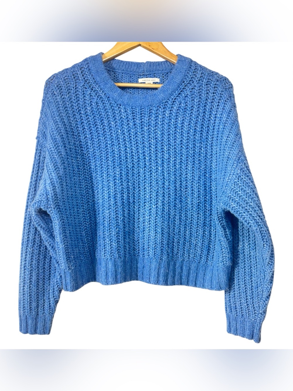 American Eagle Blue Chunky Knit Crewneck Cropped Sweater | Women’s M